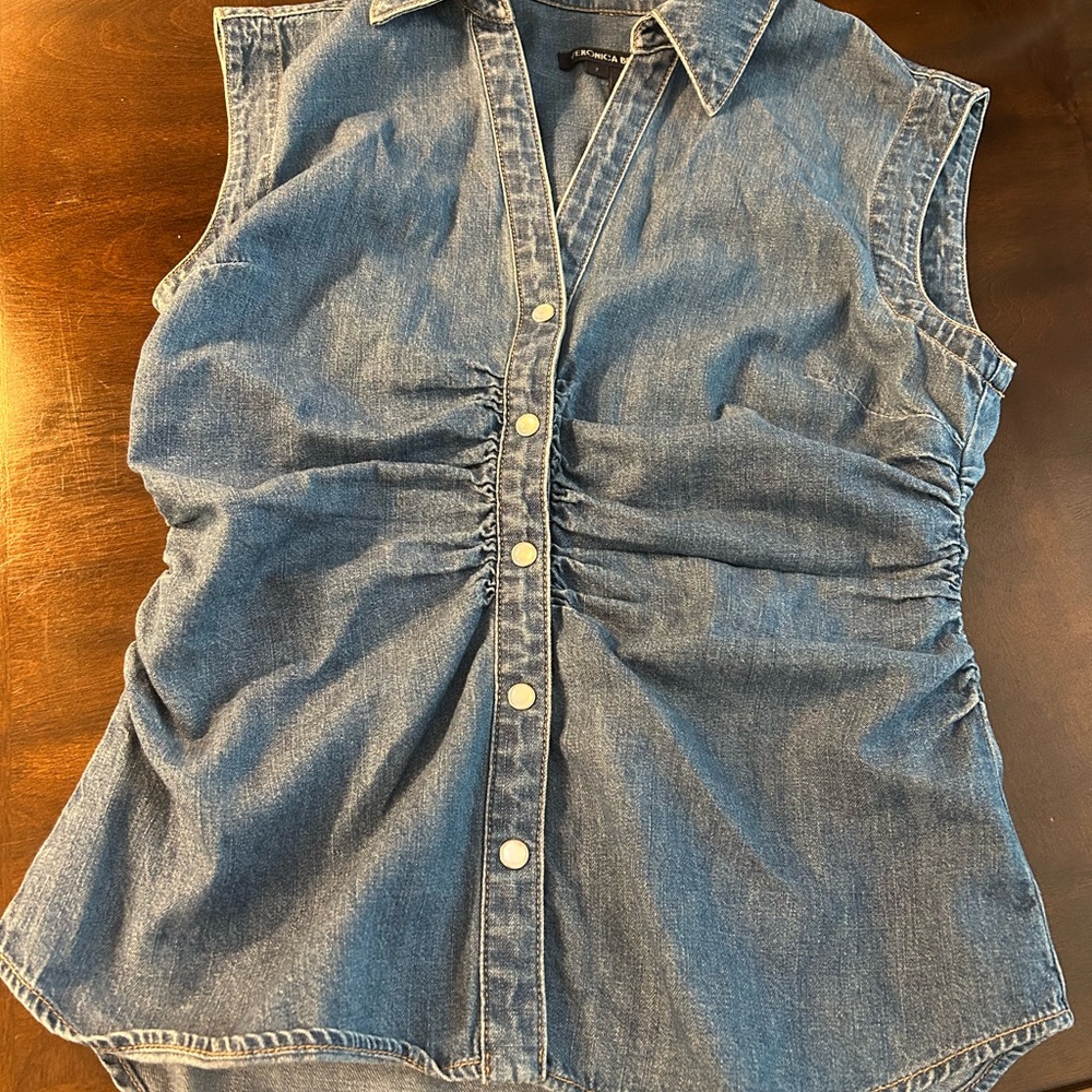 Veronica Beard Blue Denim Sleeveless Shirt